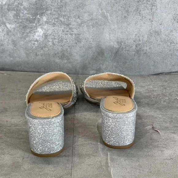 Jewel Badgley Mischka Women's Silver Glitter Della Rhinestone Slide Sandal SZ7.5 - Picture 7 of 9